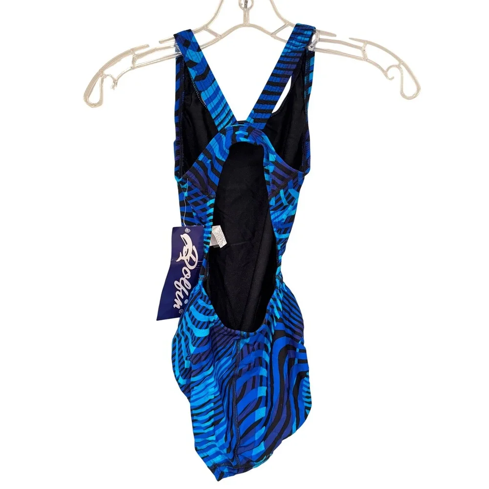 Dolfin Poly Fusion Performance Back Competition Swimsuit Juniors 30 XS‎ Blue NWT